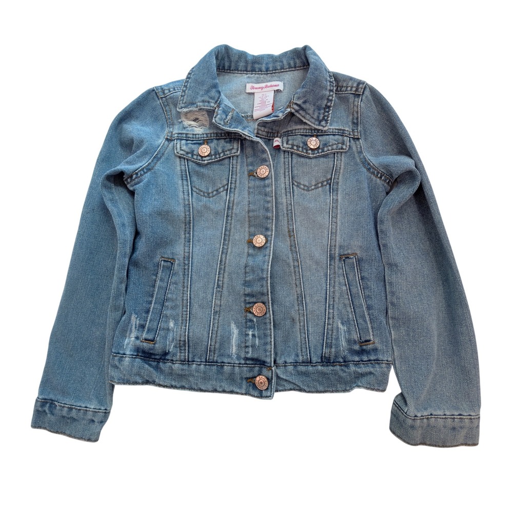 Tommy Bahama Denim Jacket Girls Size 7 Med Wash Excellent Distressed KJK1103DS
